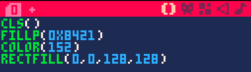 PICO-8 showing code corresponding with fillp tool's output