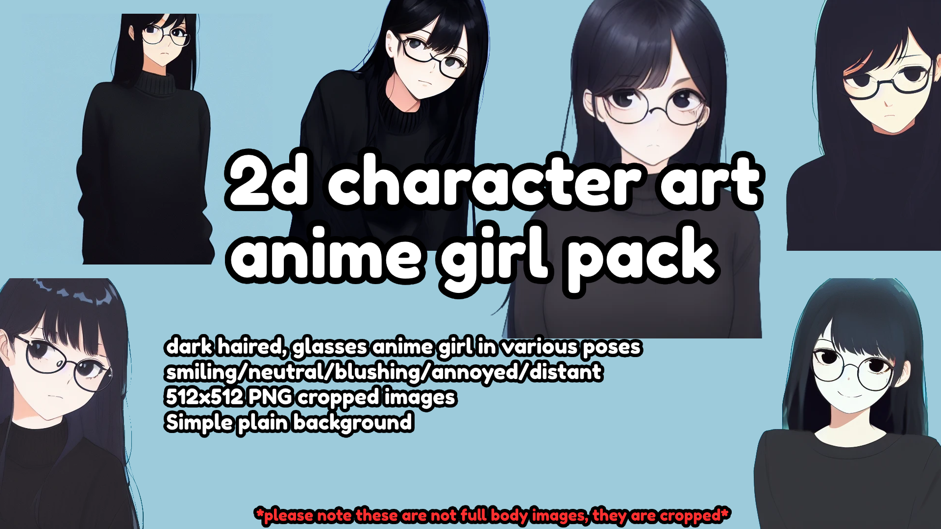 Anime girl in glasses Character 2d Art Pack