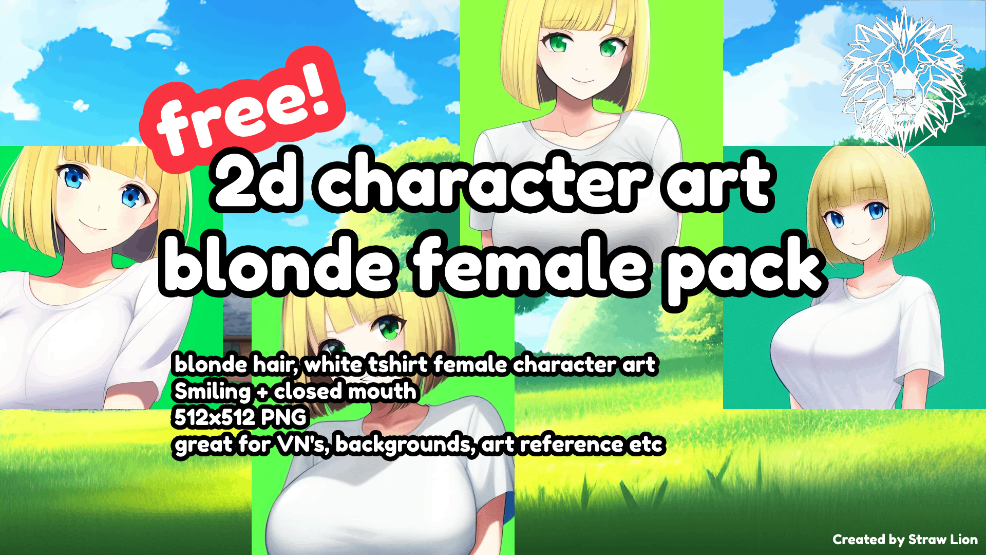 Blonde Anime girl Character 2d Art Pack