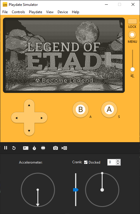 Legend of Etad running in the Playdate Simulator for Windows