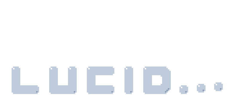 Pixelated text logo reading 'LUCID...' on a black background