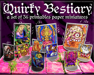 Quirky Bestiary   - A pack of 36 printables paper miniatures for TTRPGs 