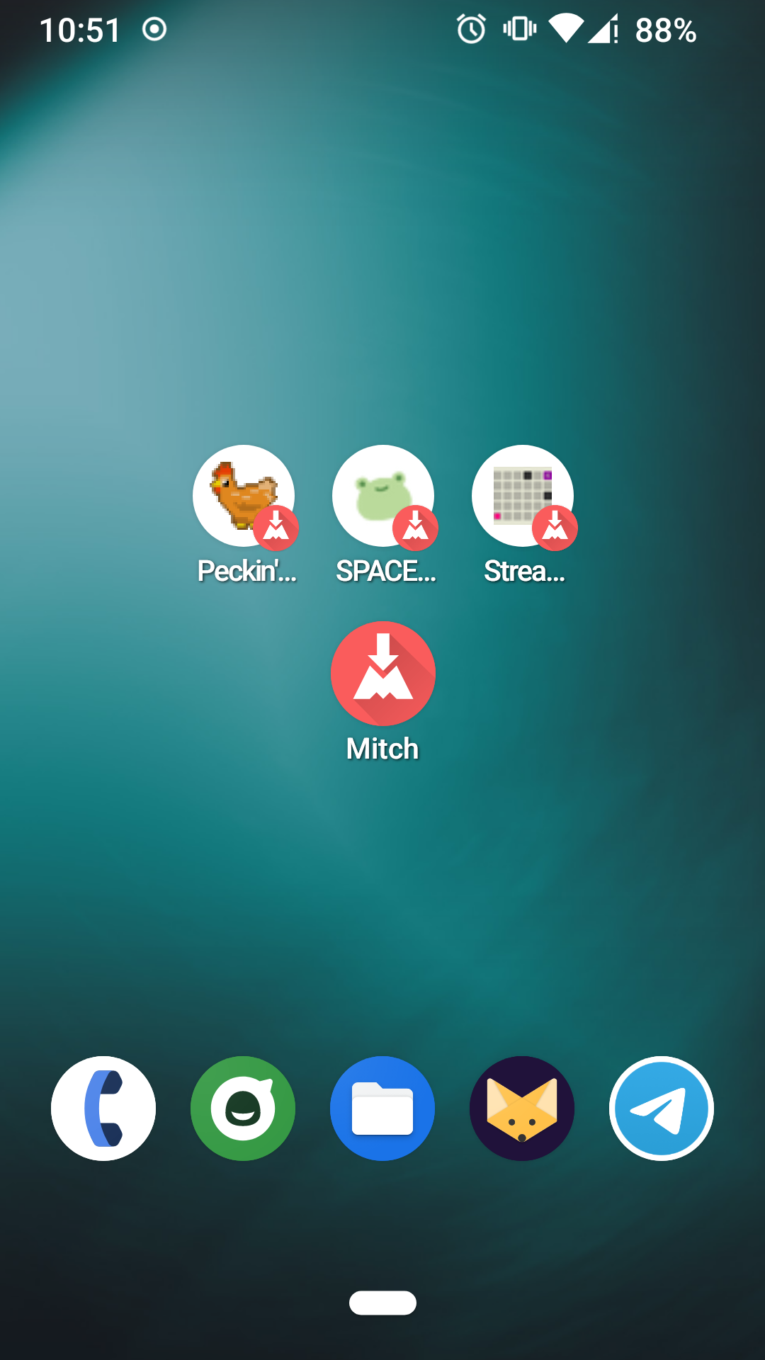 Screenshot of Mitch web games installed as shortcuts on Android home screen