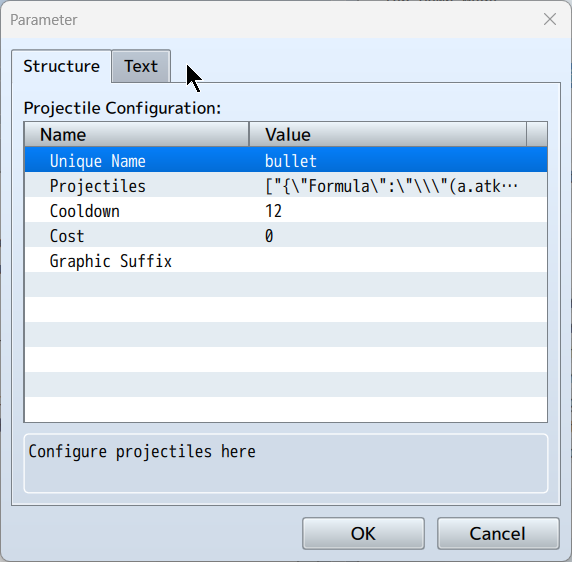 Projectiles configuration