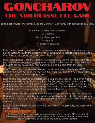 Cover image for Goncharov The Videocassette Game