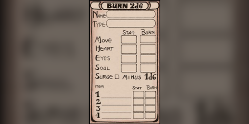 Cover image for BURN 2d6 RPG - on a business card