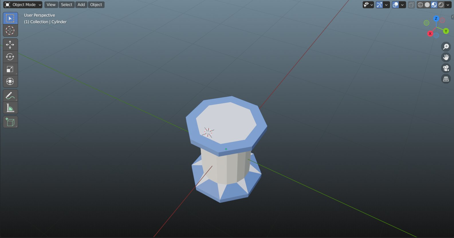 A screenshot of Blender with a simple 3D model I made in the summer