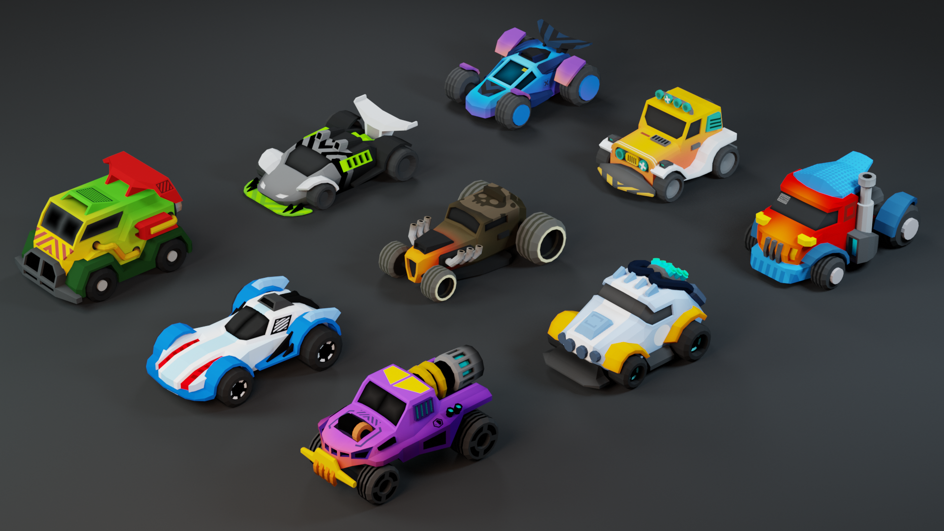 Low Poly Tiny Cartoon Racing Cars Asset Pack