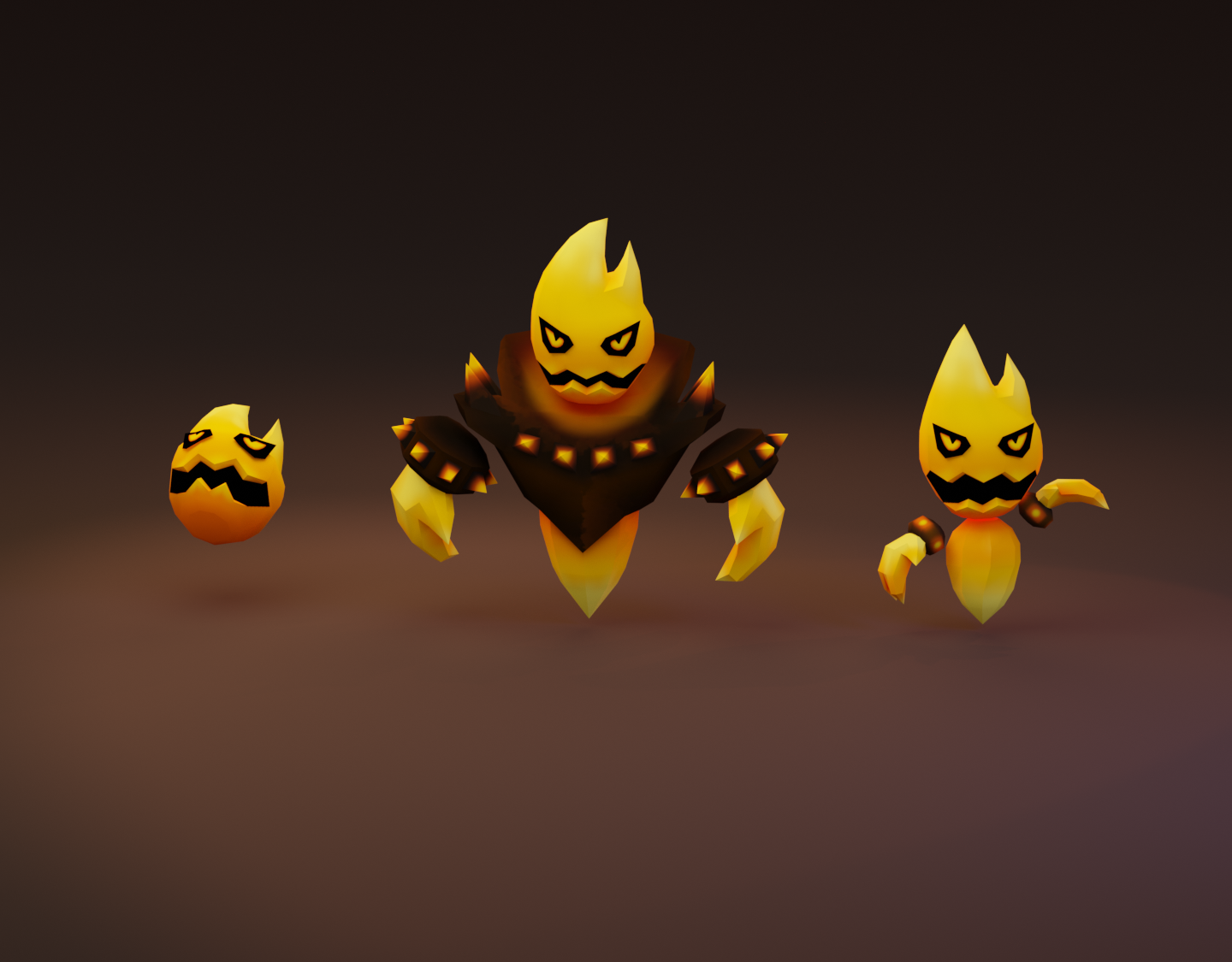 Animated Low Poly Tiny Fire Flame Cute Enemies Evolution Pack Series