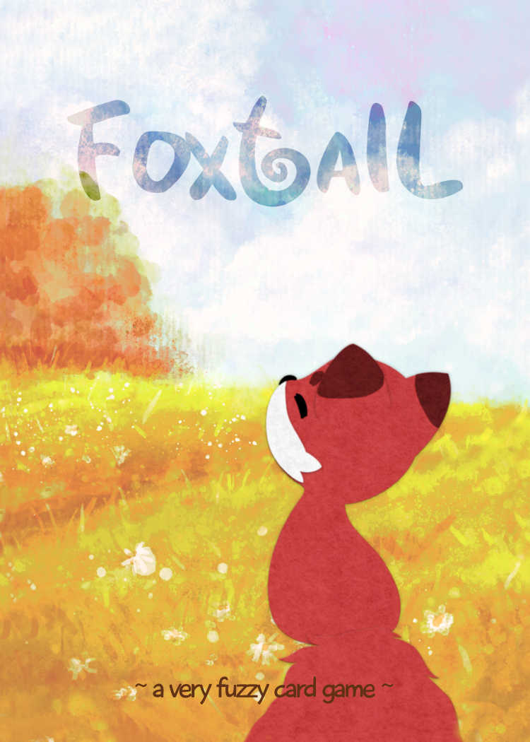 Cover for Invincible Ink's 'Foxtail' game. A stylised red fox, fur textured like fuzzy felt, looks out over a autumn-toned watercolour field. The logo is simple block-coloured text in a playful font.