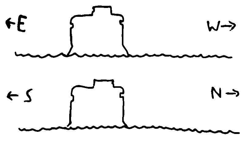 Outline drawings of a large concrete sea fort with a smaller turret on top and gun ports on all sides