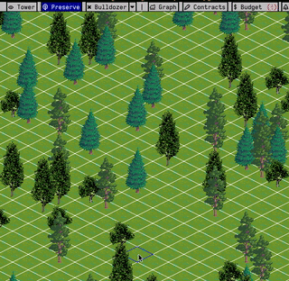 animated screenshot of a user dragging out a blue square over an isometric park scene, then selecting Dezone and removing it.