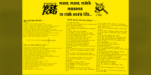Cover image for more, more, mörk reasons to risk one's life...