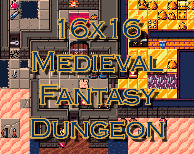 16x16px Medieval Fantasy Dungeon Tileset and Items