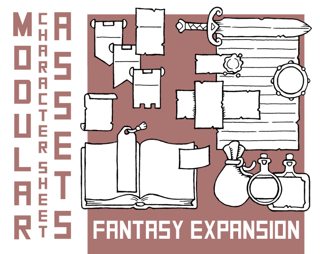 Modular Character Sheet Fantasy Expansion (Digital Assets) by Penflower Ink
