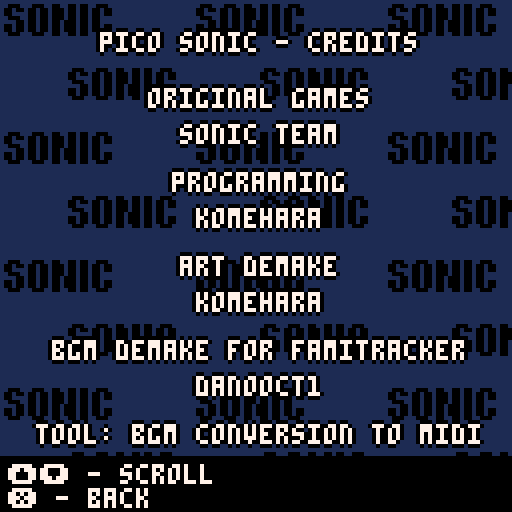 picosonic v7.0 - revamped menu credits