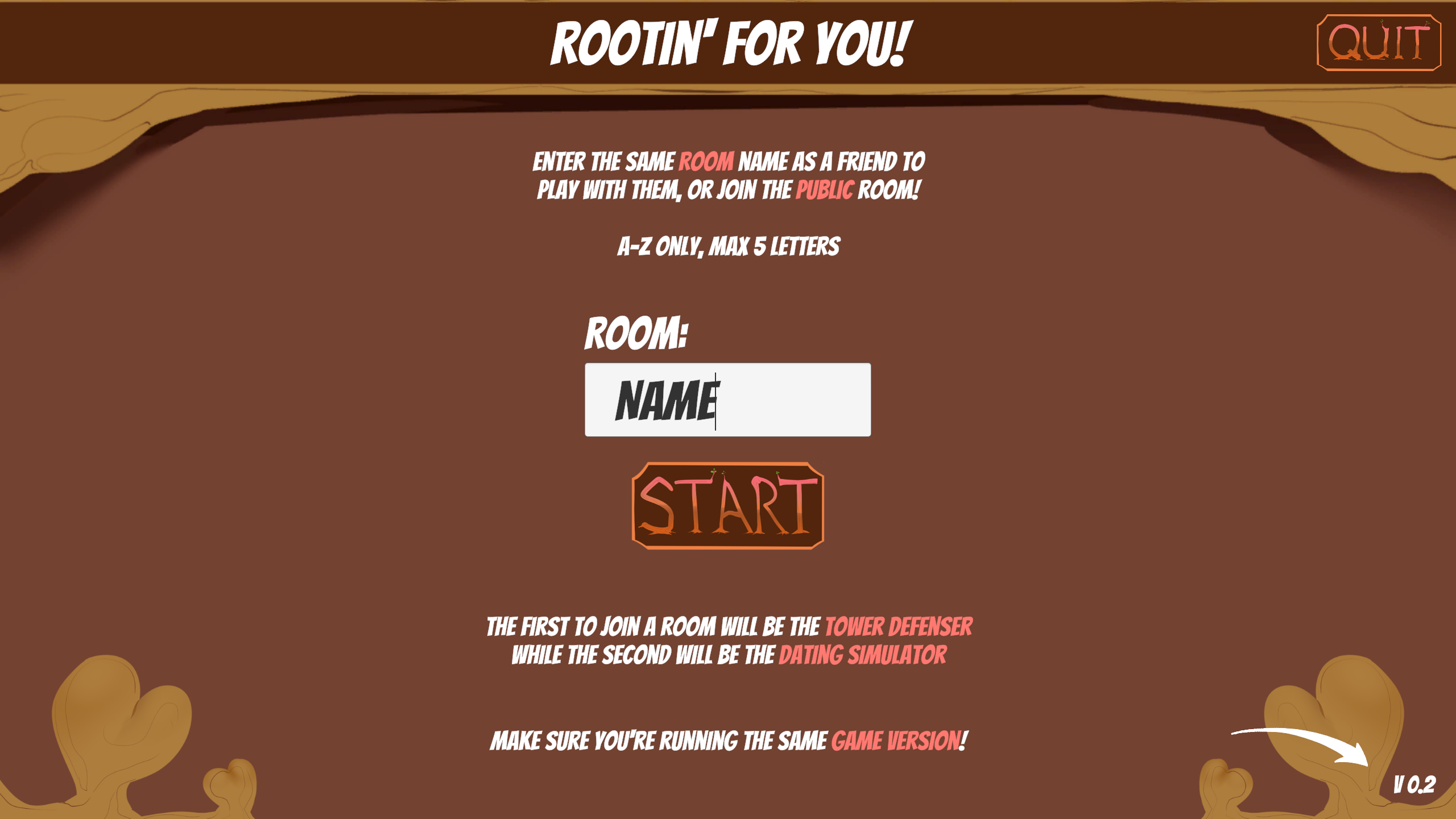 New Rootin’ For You start menu with a room name option