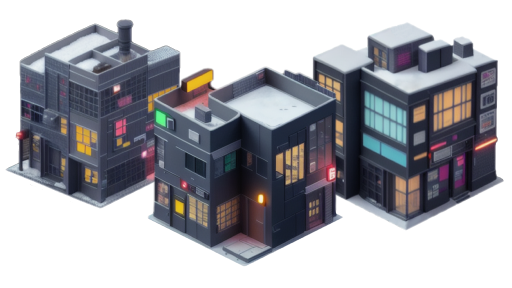 2D Isometric Cyberpunk Buildings