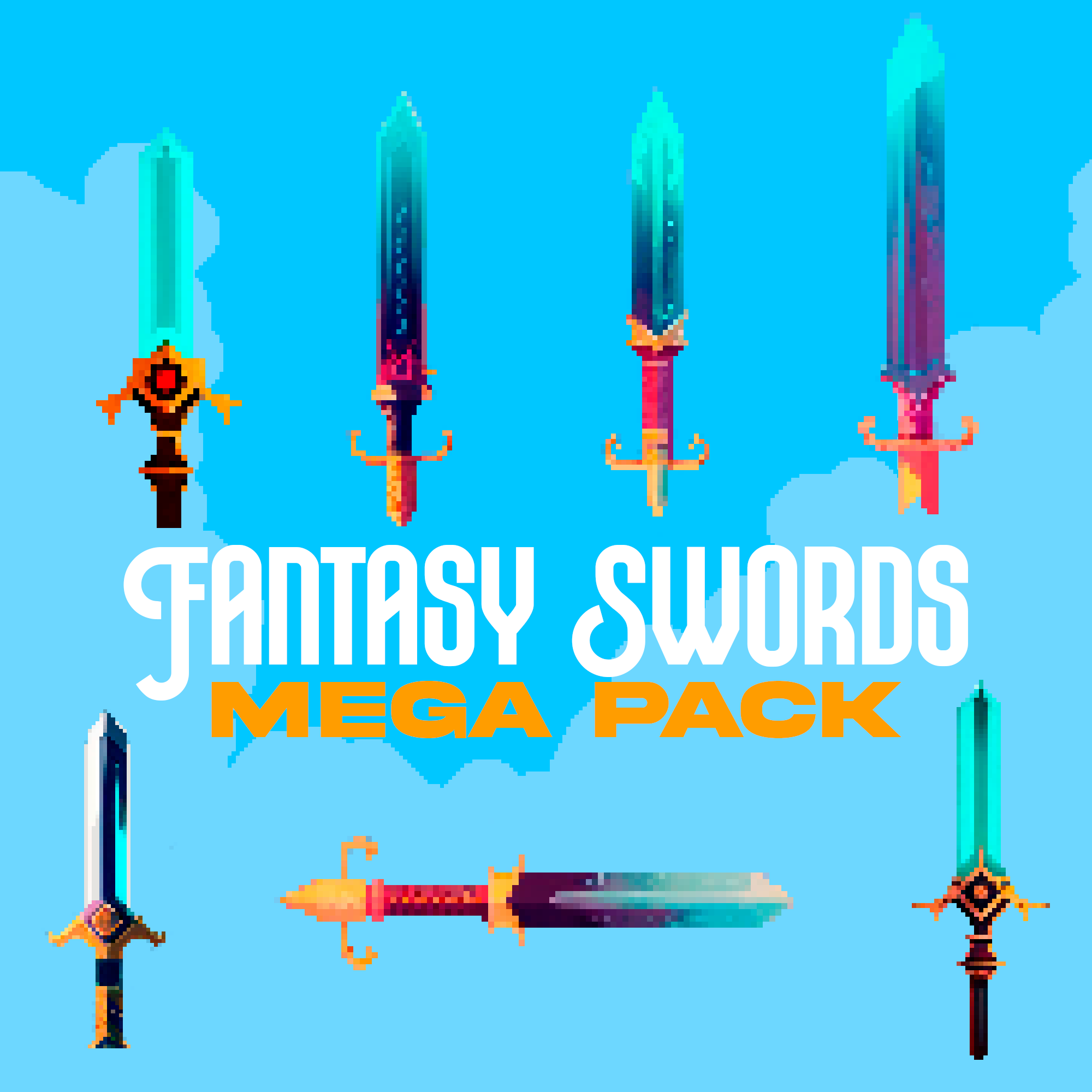 20 Pixel Art Stylised Fantasy Swords Mega Pack