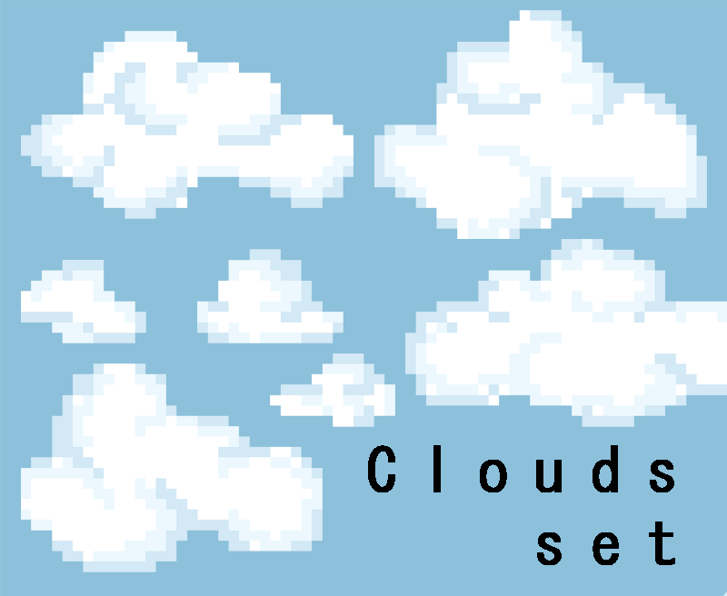 Pixel Clouds set icons by JustAJoke