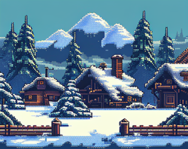 Pixel Art Snow Village Backgrounds by 3dStudios