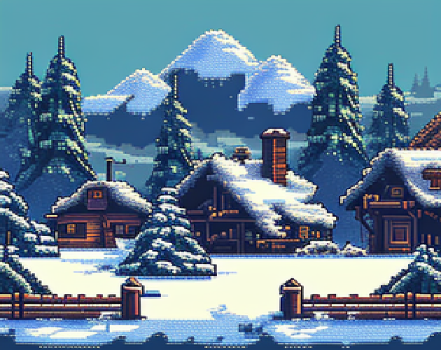 Pixel Art Snow Village Backgrounds By 3dstudios