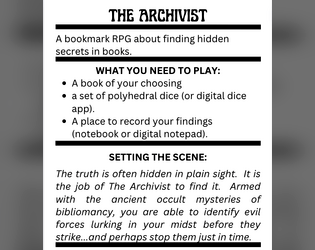 The Archivist:  A Bookmark RPG  