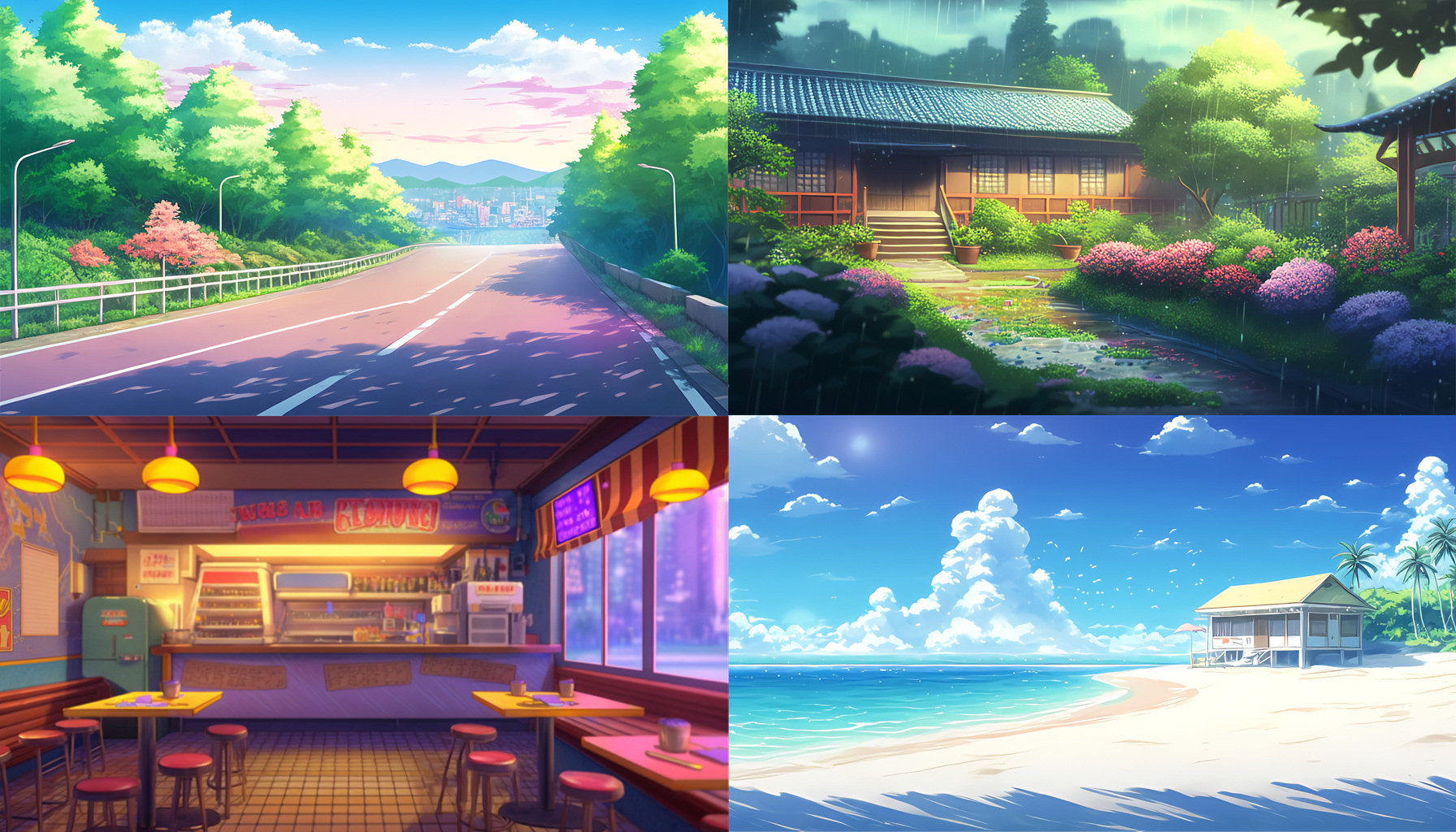 109 Free Visual Novel Backgrounds - generated with Midjourney AI!