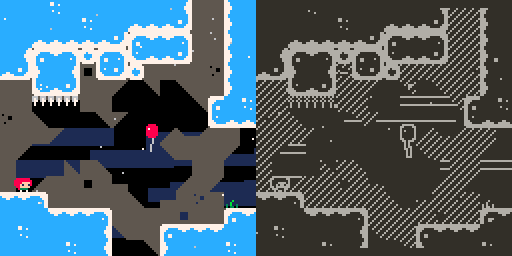 Comparison of Celeste Classic level 6 on PICO-8 and on Playdate.
