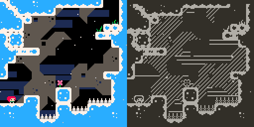 Comparison of Celeste Classic level 1 on PICO-8 and on Playdate.