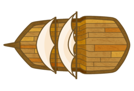 The Ship: An image of a ship from a top-down view with two sails.