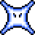 A blue X-shaped enemy that resembles a Facet found in the overworld with an angry face.