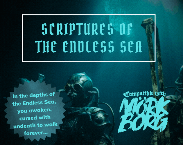 Cover image for SCRIPTURES OF THE ENDLESS SEA, a MÖRK BORG one-shot Pamphlet