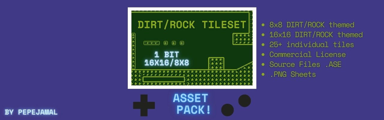 Platform Dirt & Rock Tileset 1 Bit Pack  (16x16 & 8x8)