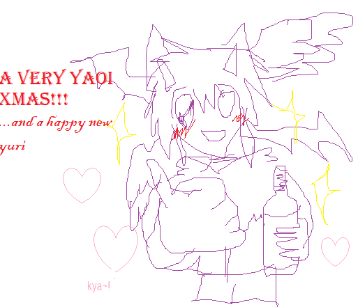 yaoitron celebrating, alcoholic beverage in-hand drawn by my excellant left hand with the power of the computer mouse