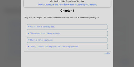 Cover image for SugarCube code collection to emulate the look of ChoiceScript