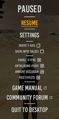 The Island Project Pause Menu