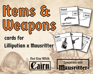 Item Cards for Lilliputian x Mauritter   - Free cards for swashbuckling inventories, for use with Lilliputian, Mausritter, Cairn, and more. 