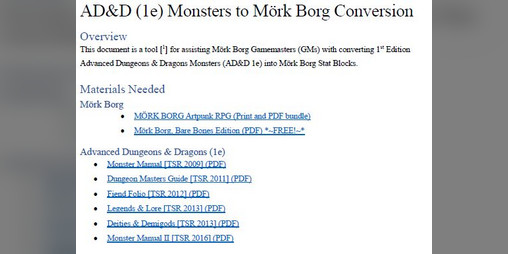 Cover image for Mork Borg: AD&D (1e) Monsters to Mörk Borg Conversion