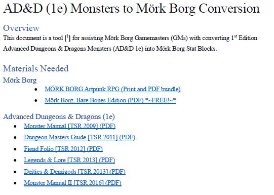 Cover image for Mork Borg: AD&D (1e) Monsters to Mörk Borg Conversion