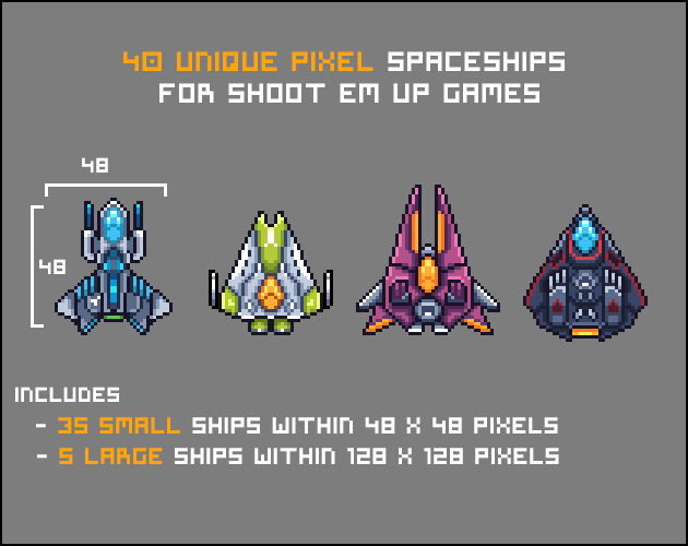 Pixel Spaceships for Shoot Em Up Games