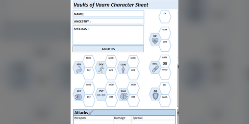 Cover image for Vaults of Vaarn Character Sheet