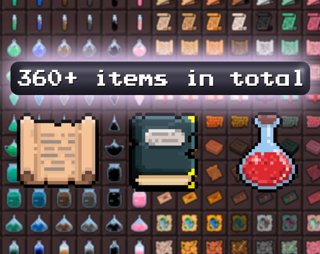Potions and papers pixel art icons by Mariia