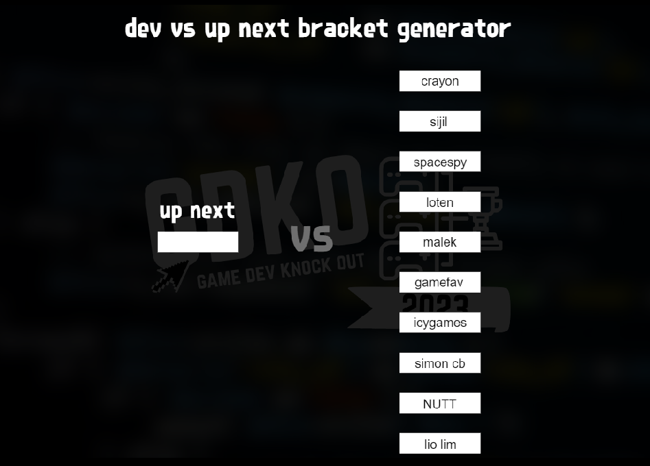 gdko 2023 dev vs you bracket generator