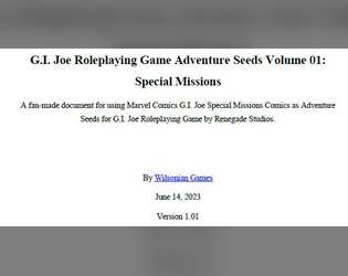 G.I. Joe RPG Adventure Seeds Volume 01 Marvel Special Missions  