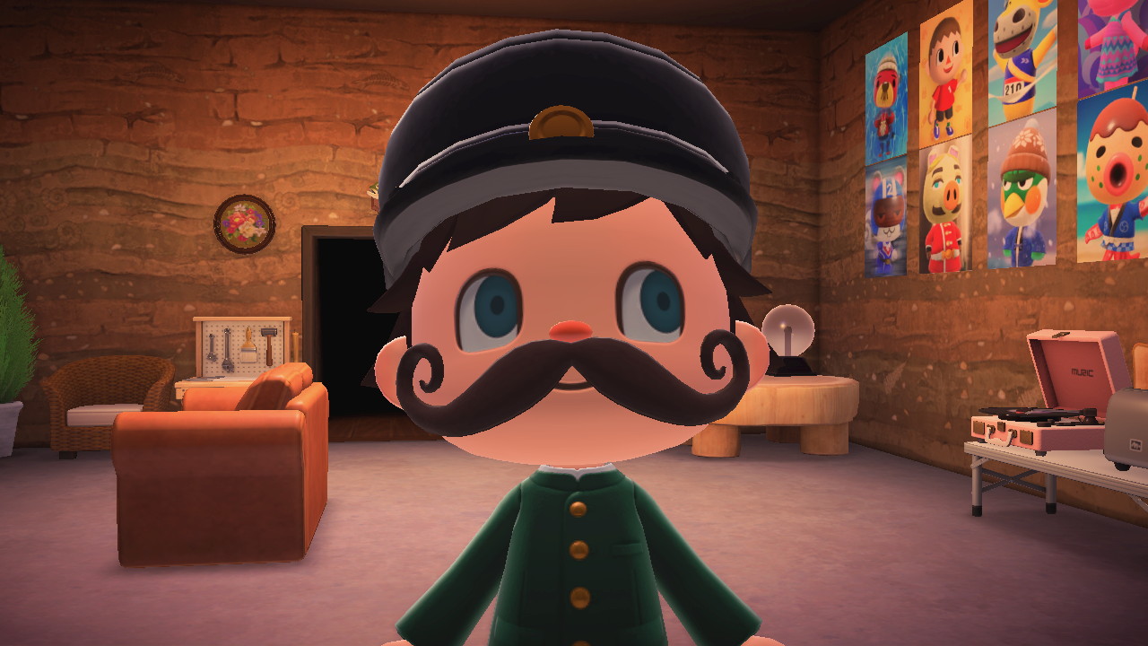 a peculiar moustached man in Animal Crossing: New Horizons