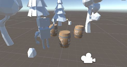 Model with barrels and trees