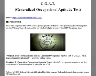 G.O.A.T Exam for Fallout 2d20  