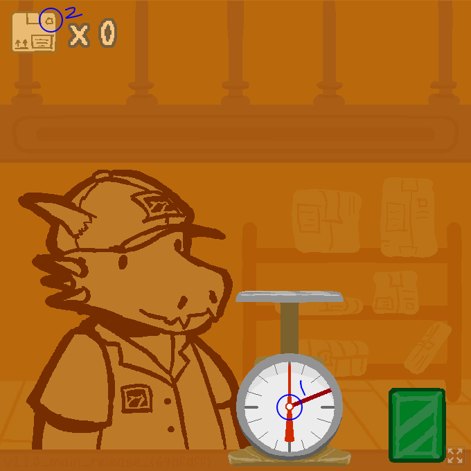 A screenshot of the game with two areas circled.
