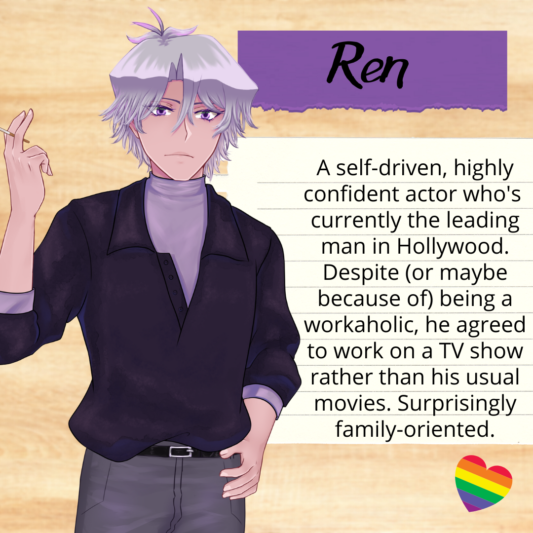 Ren - A self-driven, highly confident actor who's  currently the leading man in Hollywood. Despite (or maybe because of) being a workaholic, he agreed to work on a TV show rather than his usual movies. Surprisingly family-oriented.
